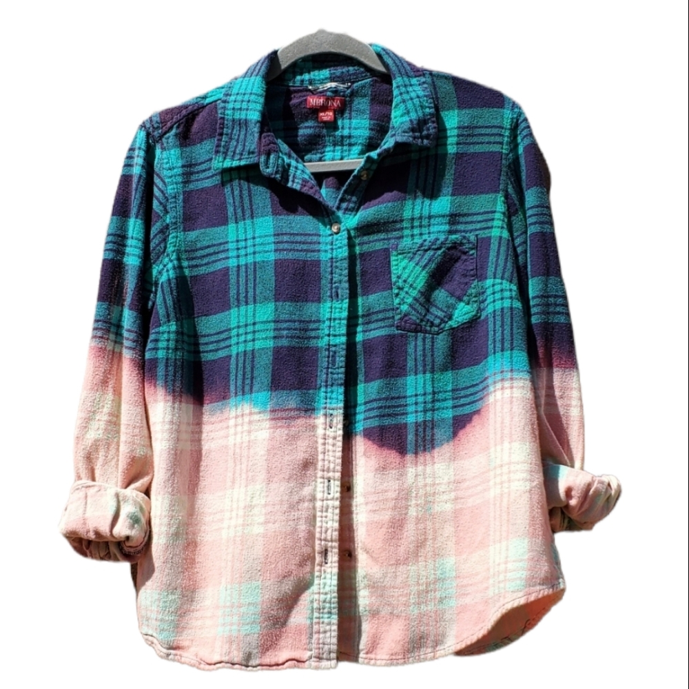 Bleach dipped women's flannel